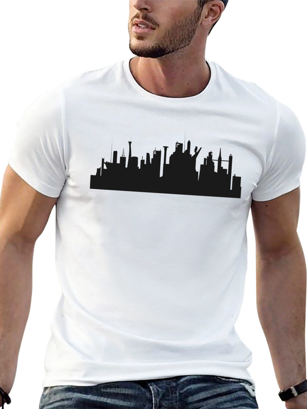 Mens Black Cityscape Graphic Tee