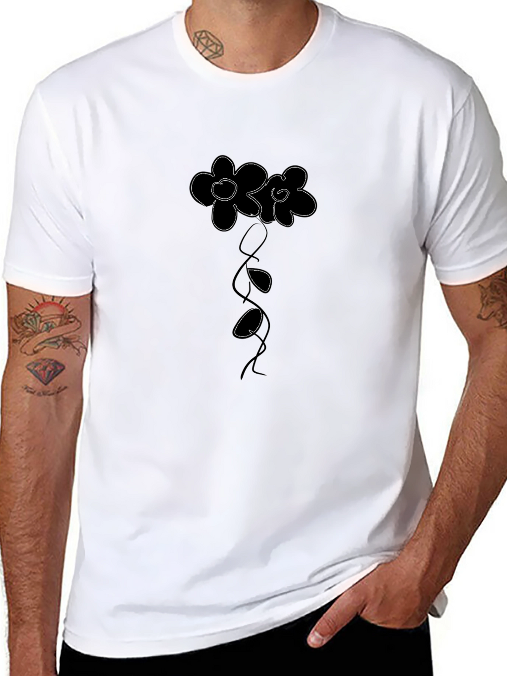 Minimalist Flower Graphic Black T-Shirt