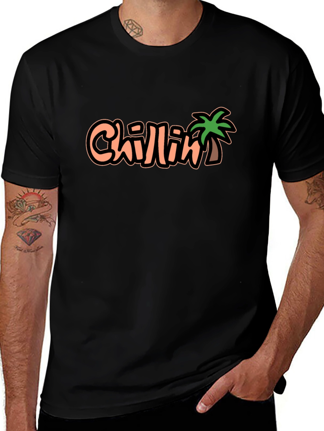 Chillin Palm Tree Graphic Black T-Shirt