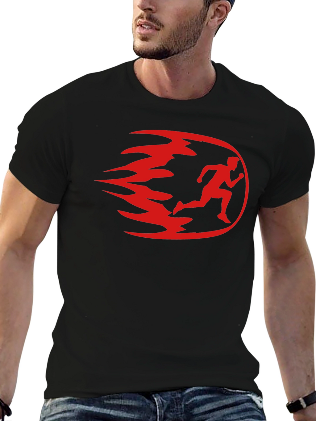 Mens Black Running Graphic T-Shirt