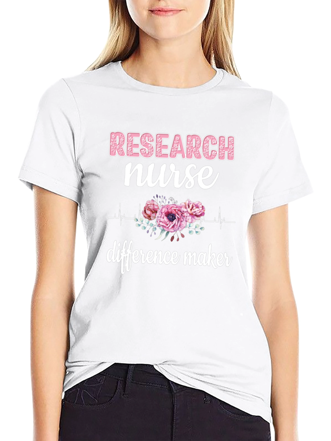 Research Nurse T-Shirt - Floral Heartbeat Graphic Tee