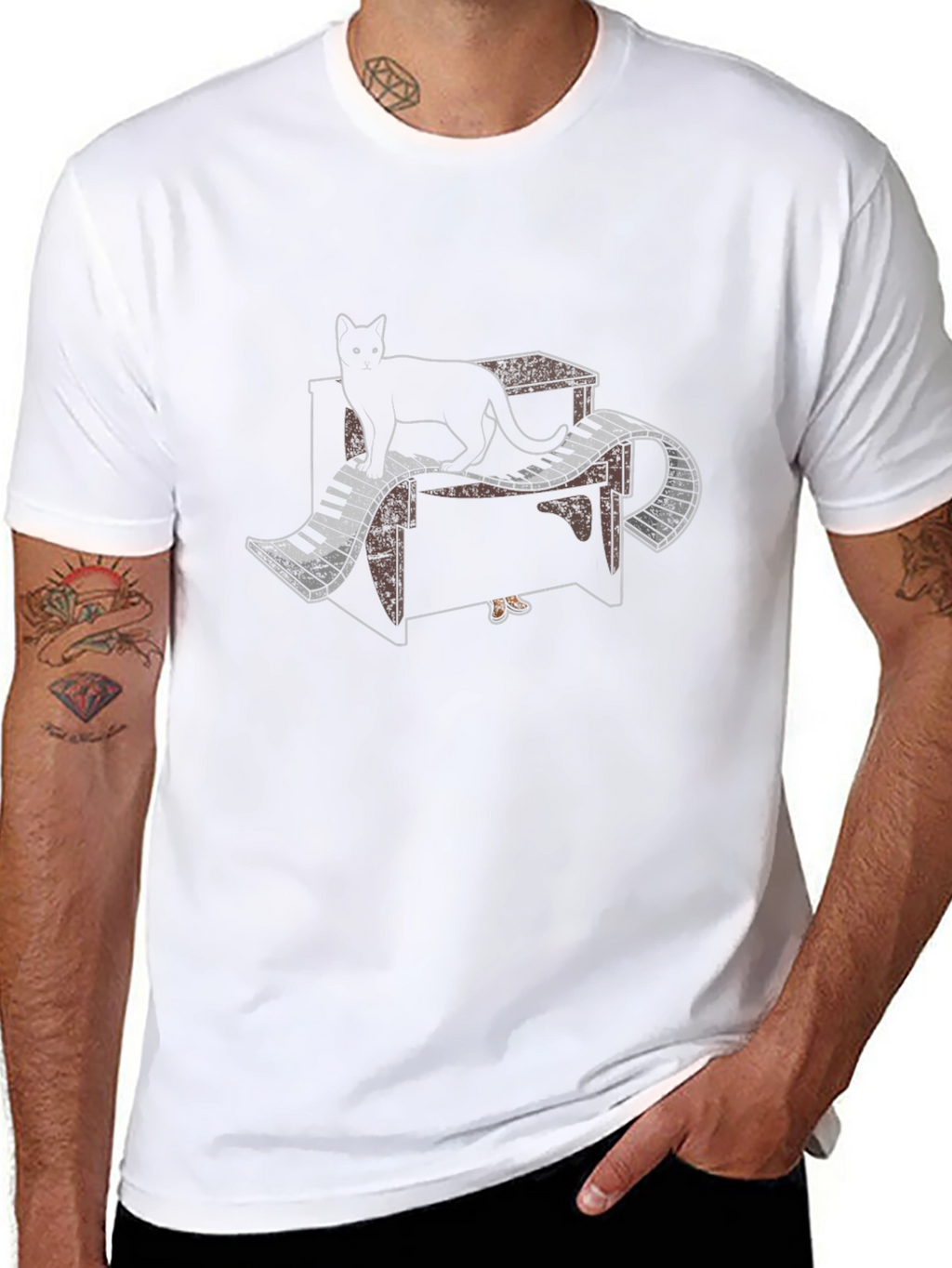 Cat Piano T-Shirt - Black Music Lover Tee