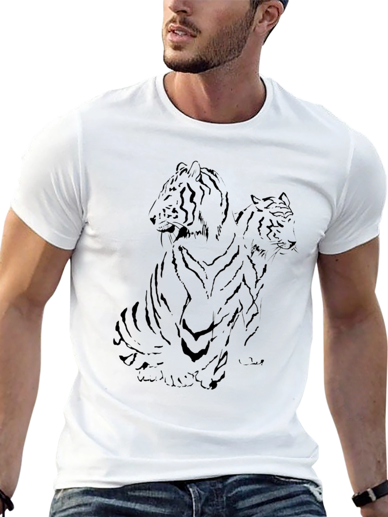 Two Tigers Graphic Print Black T-Shirt