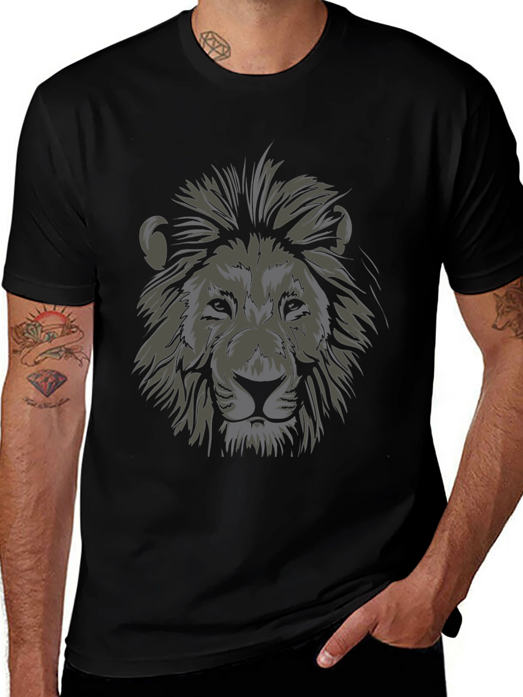Lion Head Graphic Black T-Shirt