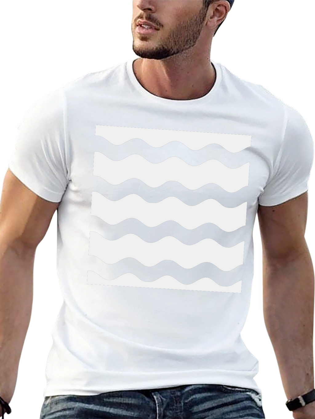 Stylish Wave Pattern Black T-Shirt
