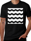 Stylish Wave Pattern Black T-Shirt