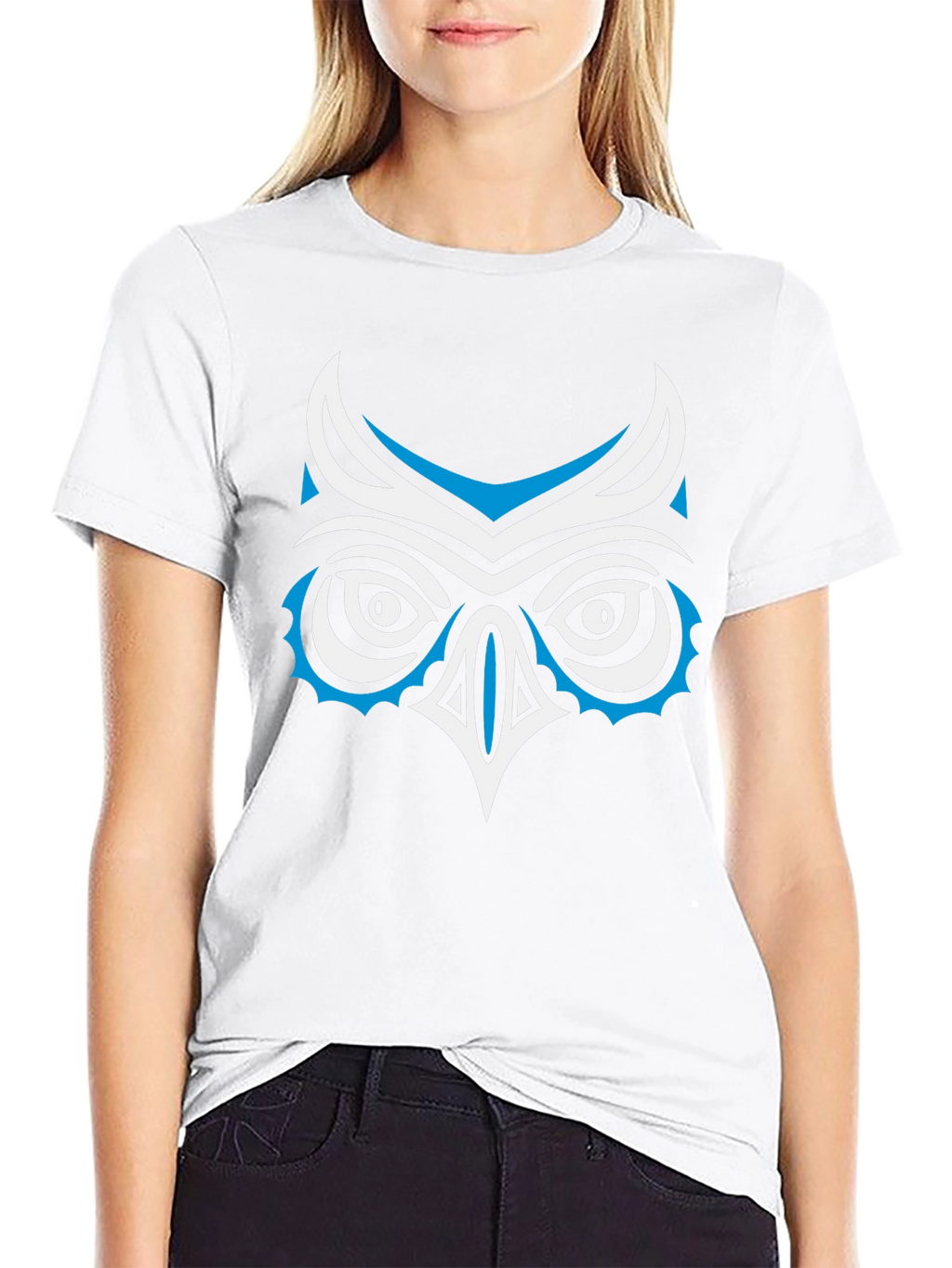 Stylized Owl Graphic Print Black T-Shirt