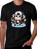 Monkey Hockey Player Black T-Shirt