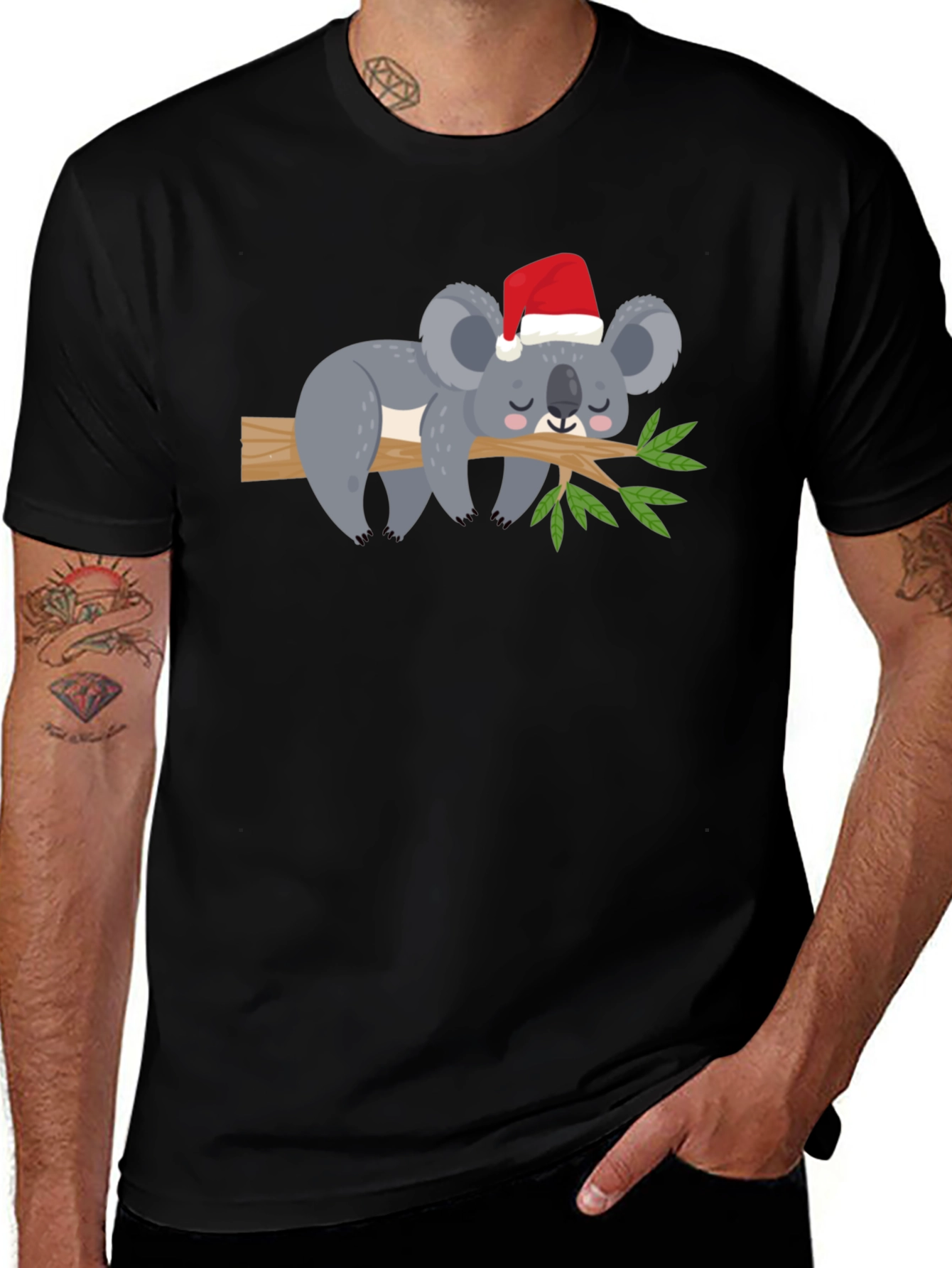 Koala in Santa Hat Graphic Tee - Holiday Cheer