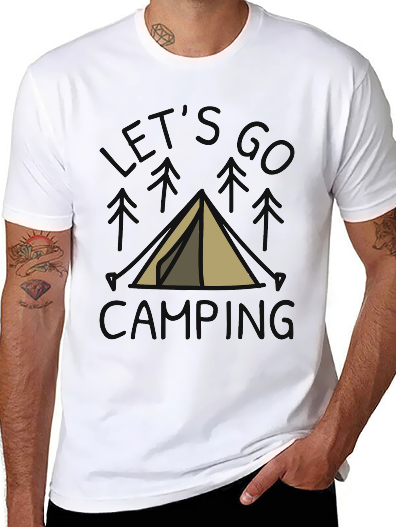 Lets Go Camping T-Shirt Black Cotton Tent Design