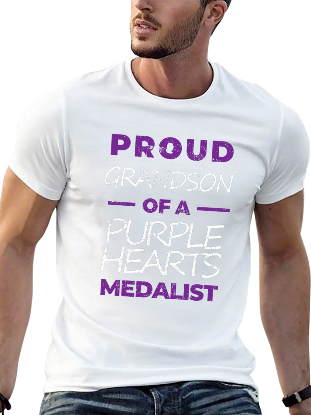 Proud Grandson Purple Hearts Medalist Black T-Shirt