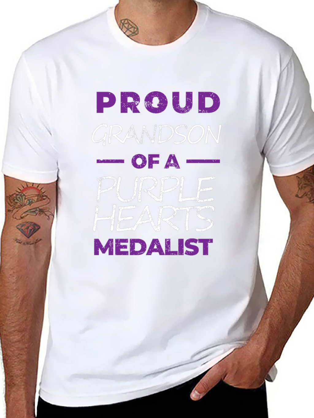 Proud Grandson Purple Hearts Medalist Black T-Shirt