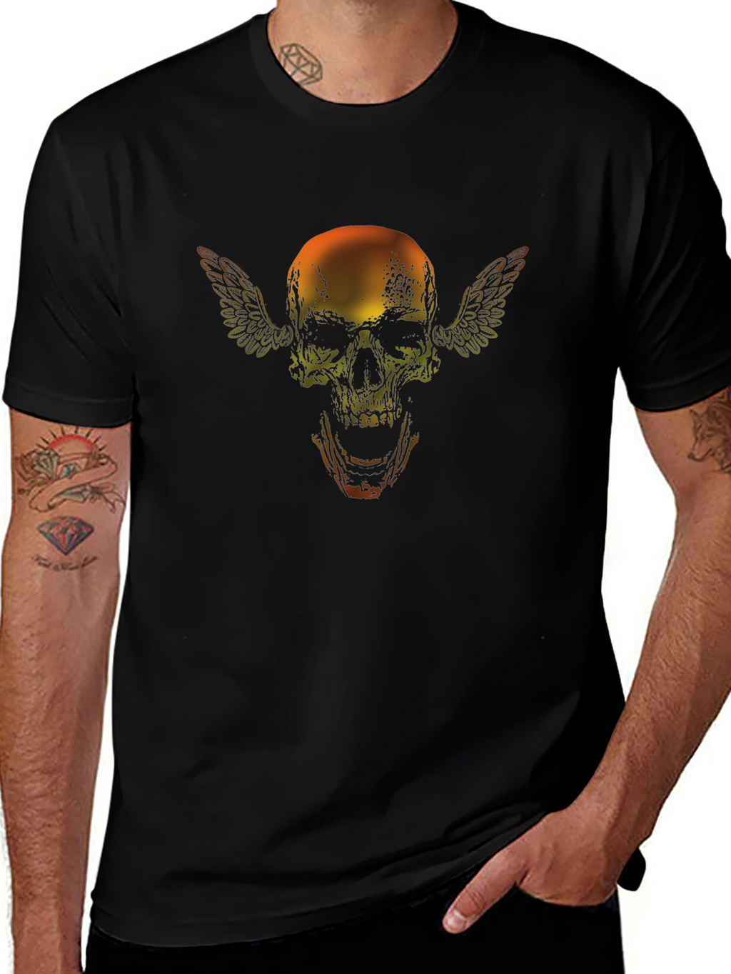 Skull with Wings Graphic Black T-Shirt
