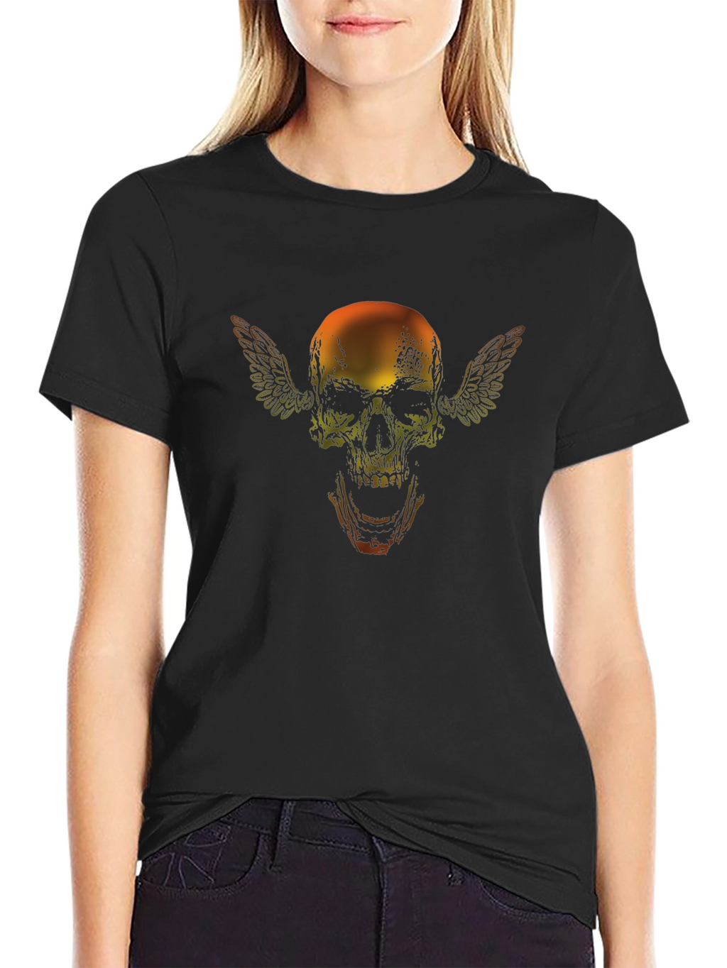Skull with Wings Graphic Black T-Shirt