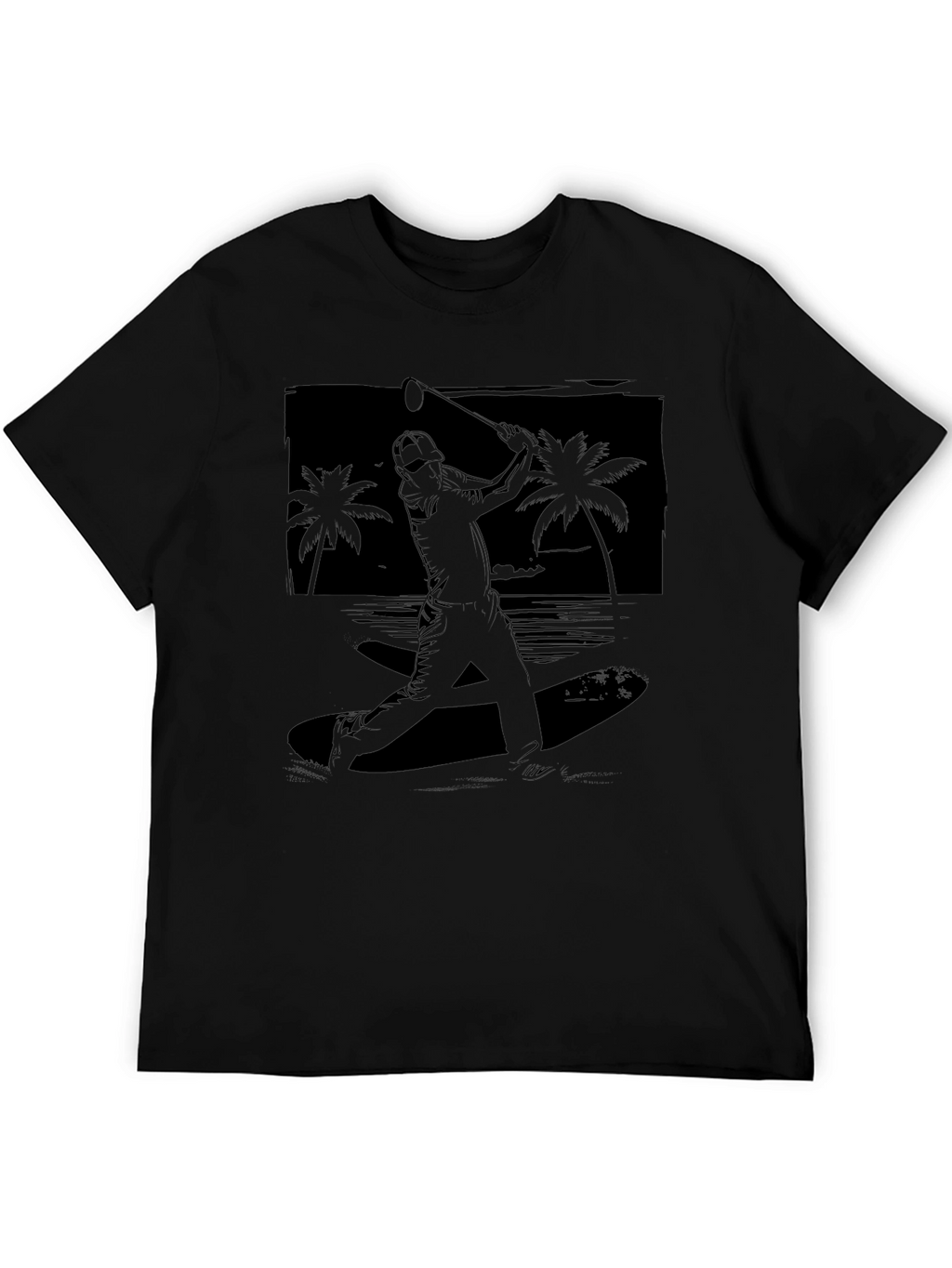 Beach Baseball Graphic Tee - Black Cotton T-Shirt