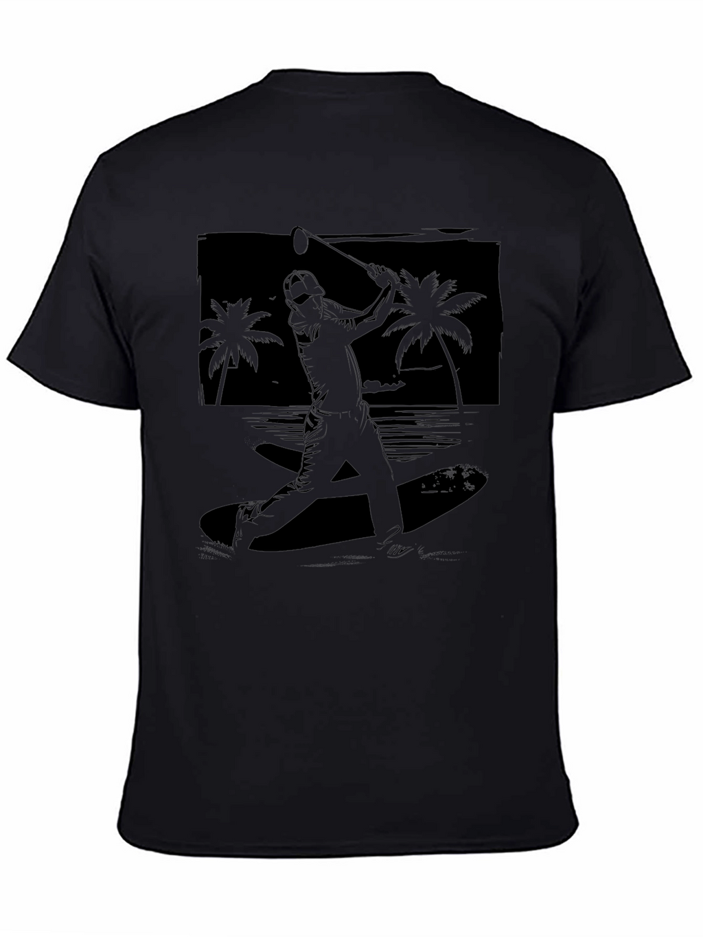 Beach Baseball Graphic Tee - Black Cotton T-Shirt