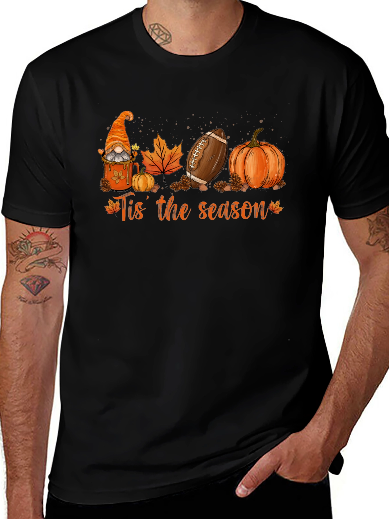 Fall Season T-Shirt with Gnome Football Pumpkin