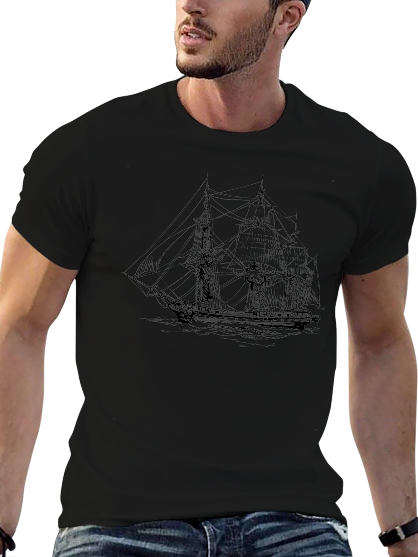 Classic Ship Graphic T-Shirt - Black