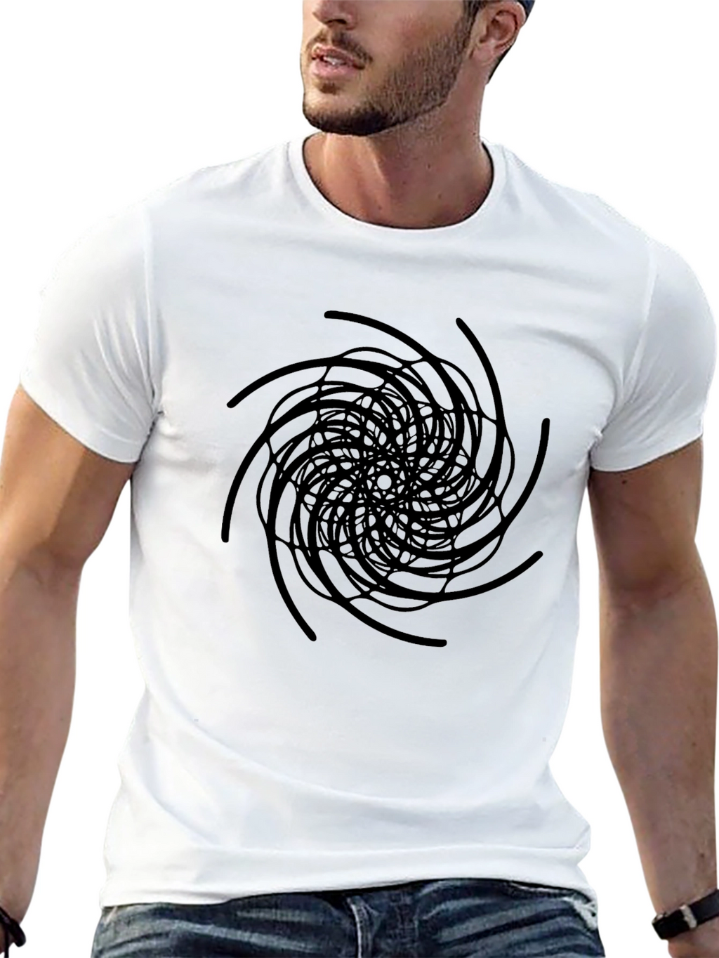 Abstract Swirl Graphic Black T-Shirt