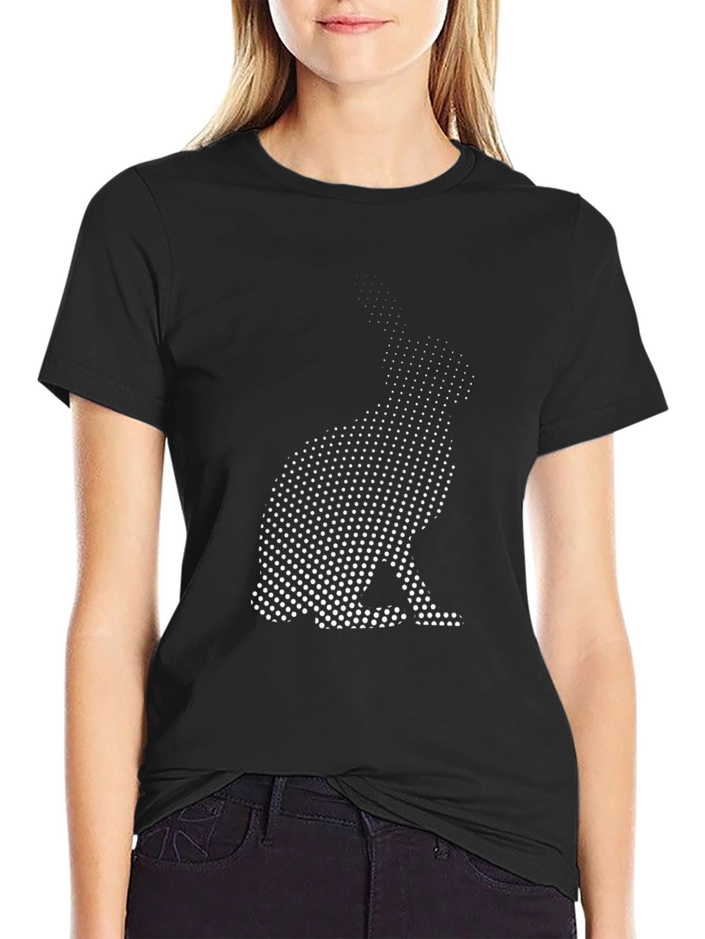Rabbit Dot Art Black T-Shirt