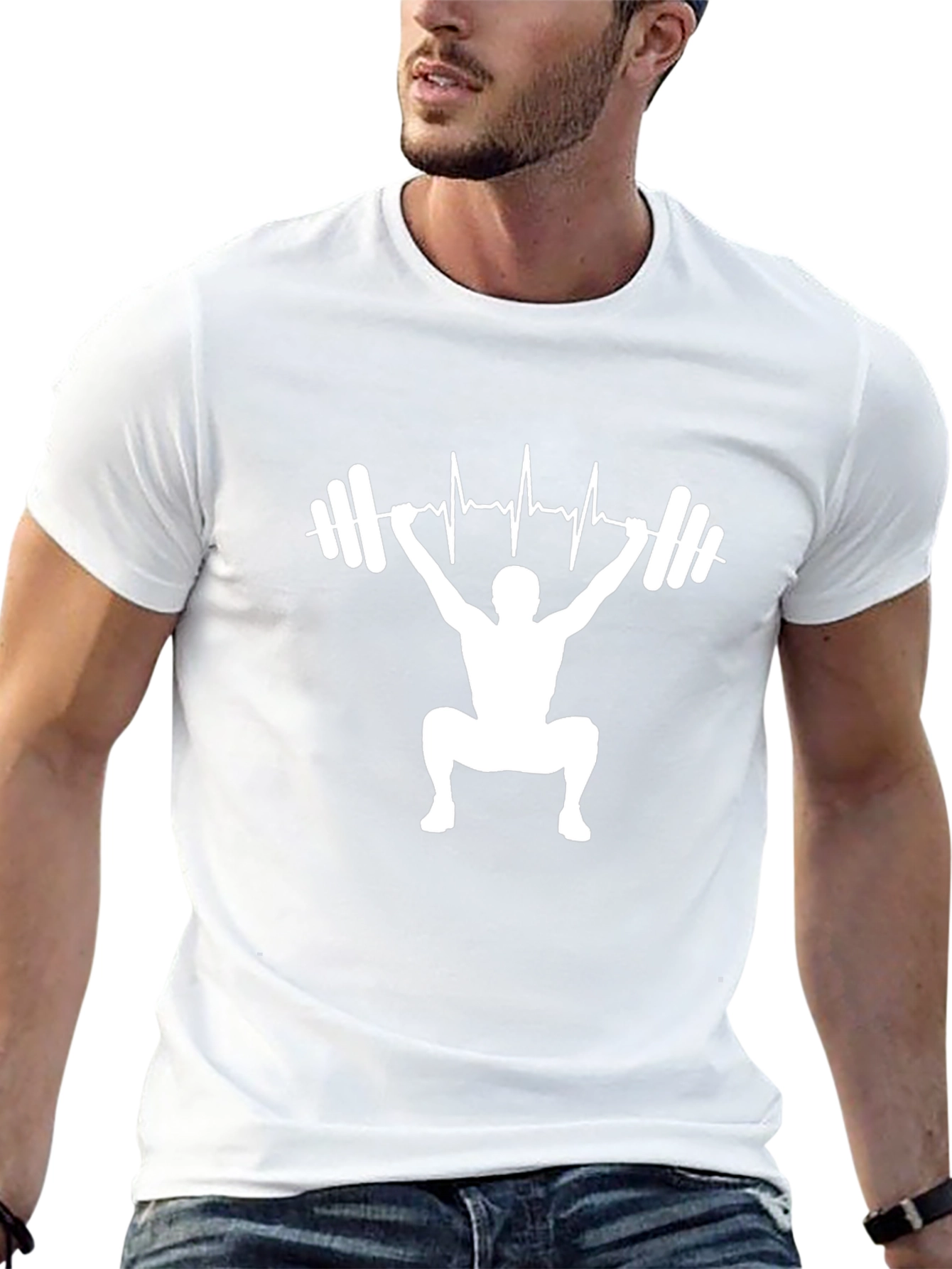 Weightlifting Heartbeat Mens T-Shirt - Black