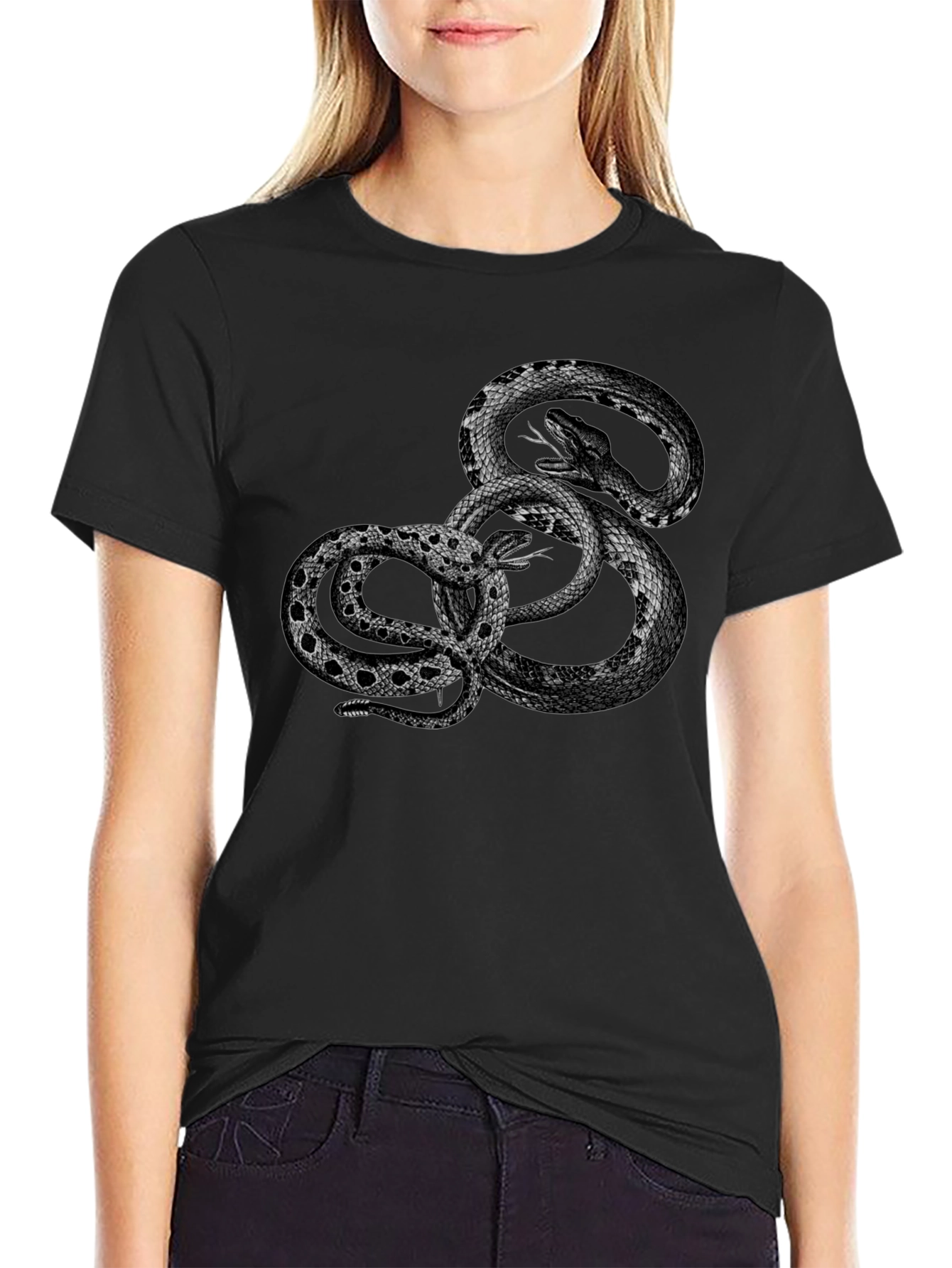 Black Snake Graphic Tee - Edgy Reptile Design