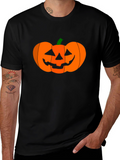 Halloween Pumpkin Graphic Tee - Black Cotton Shirt