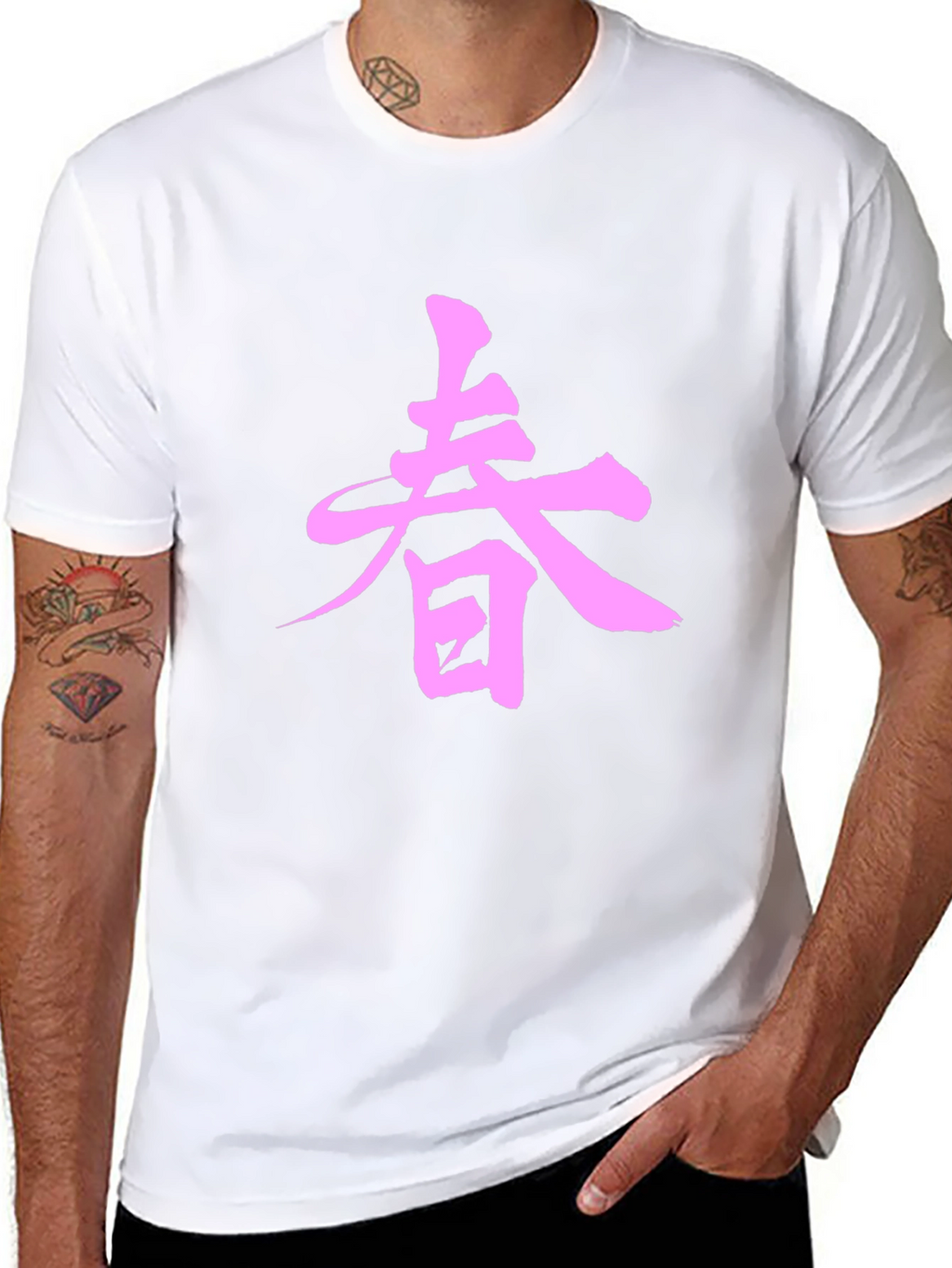 Black T-Shirt with Pink Asian-Inspired Graphic