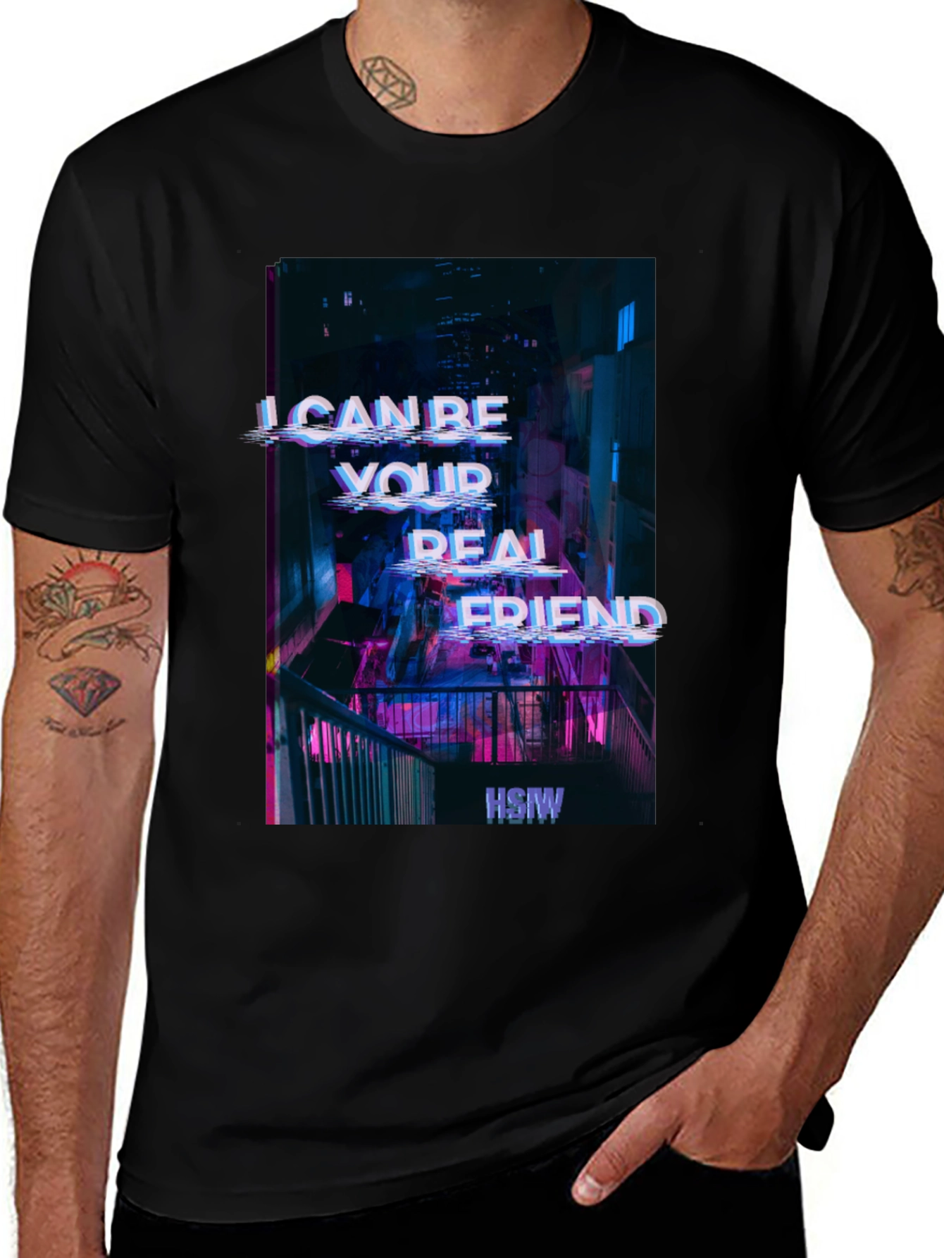 Cyberpunk Real Friend Graphic Tee - Black