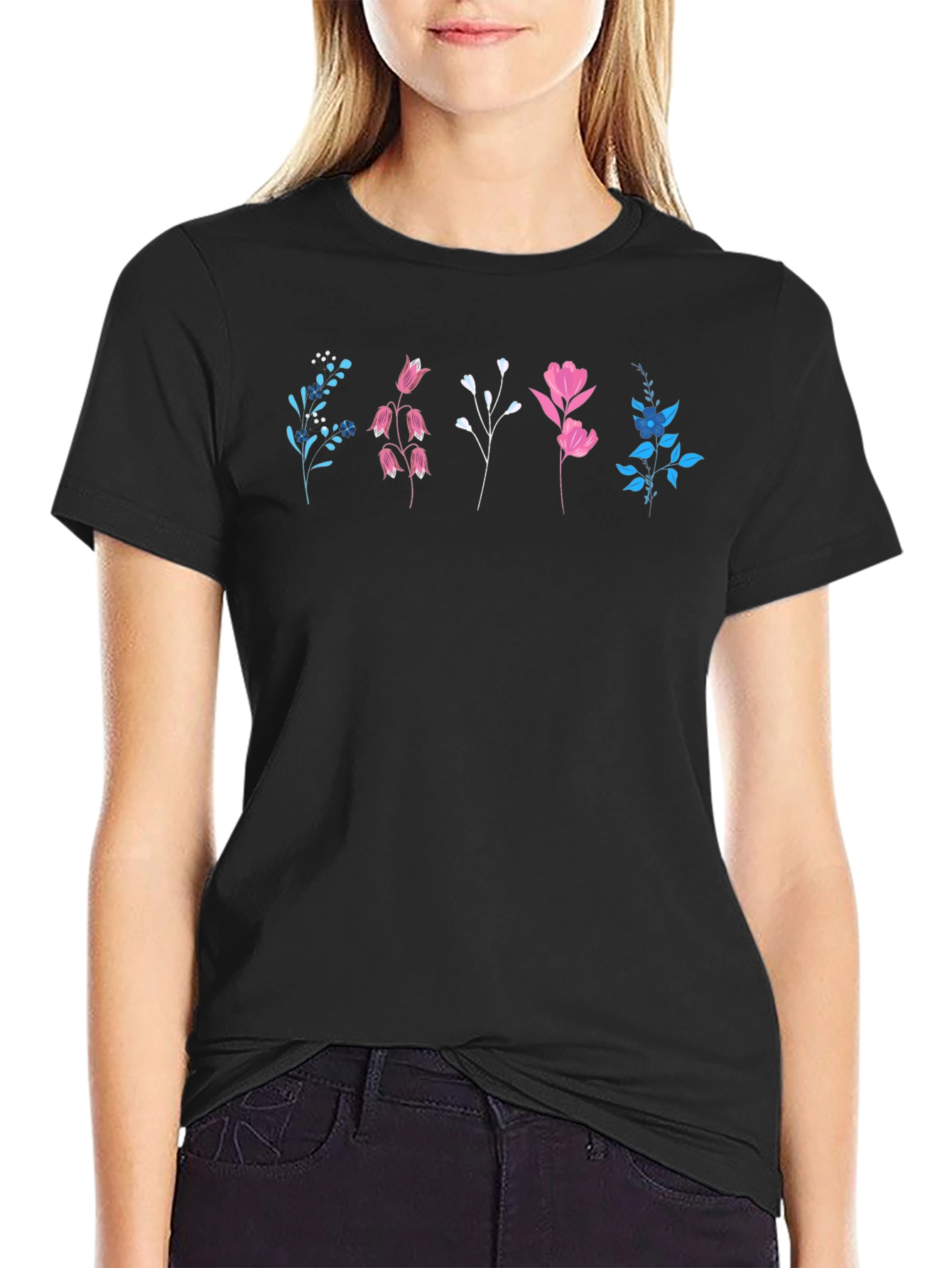 Floral Print Black T-Shirt - Casual Style