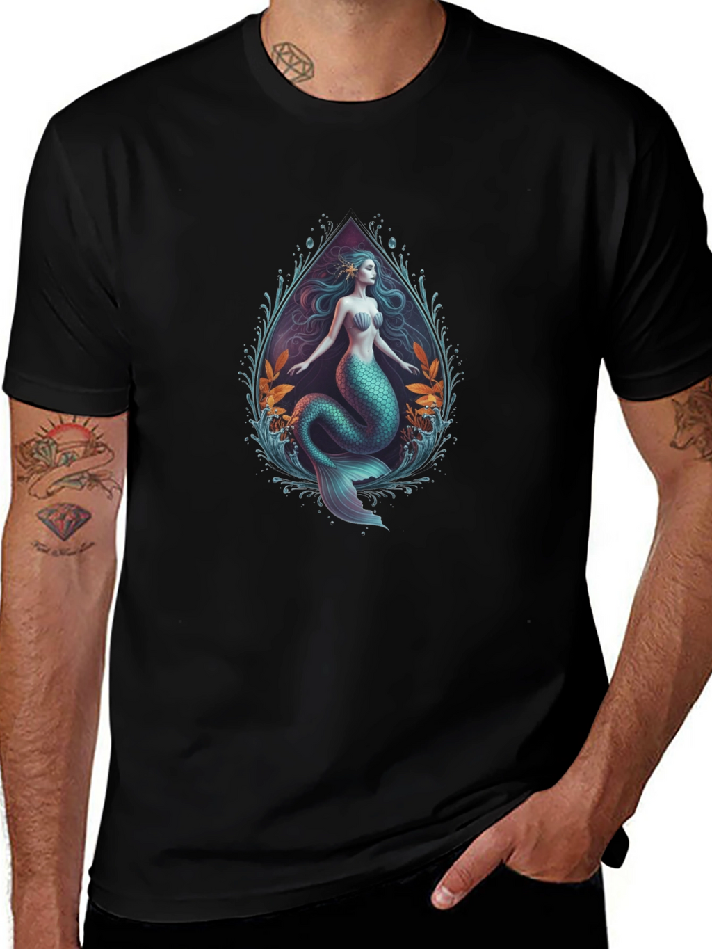 Mermaid Graphic Tee - Black Cotton Blend