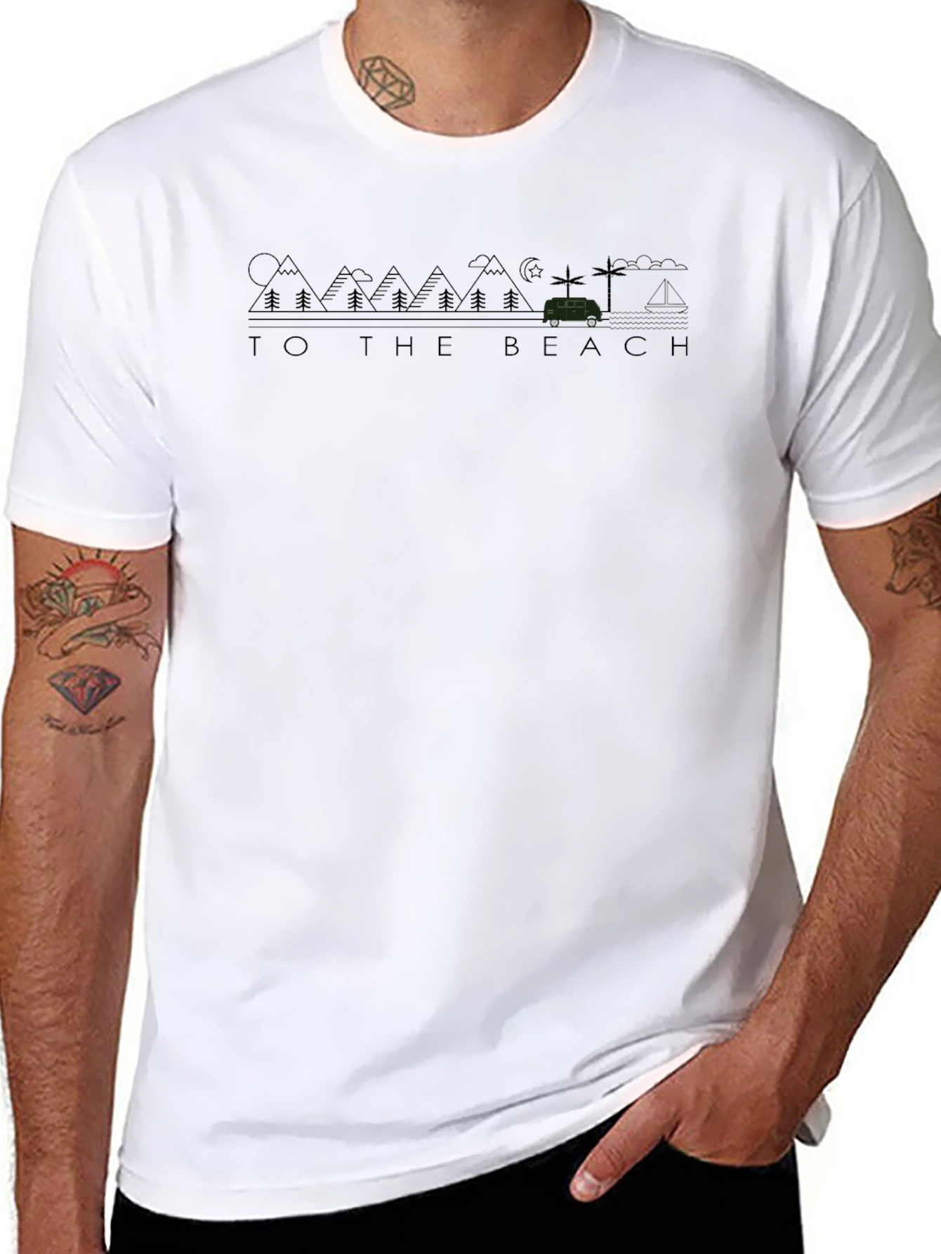To the Beach Graphic Tee - Black Crew Neck