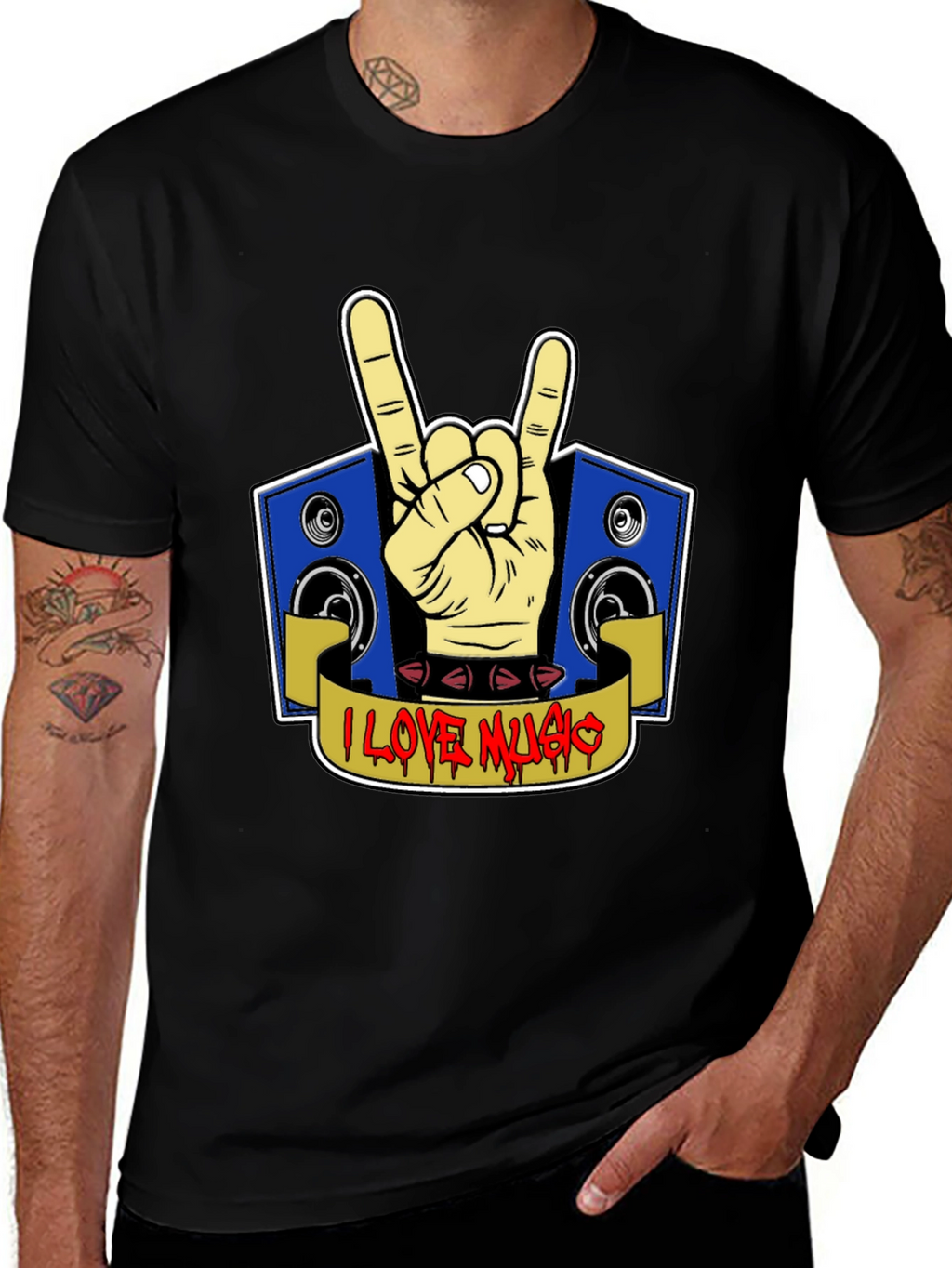 I Love Music Rock Hand T-Shirt