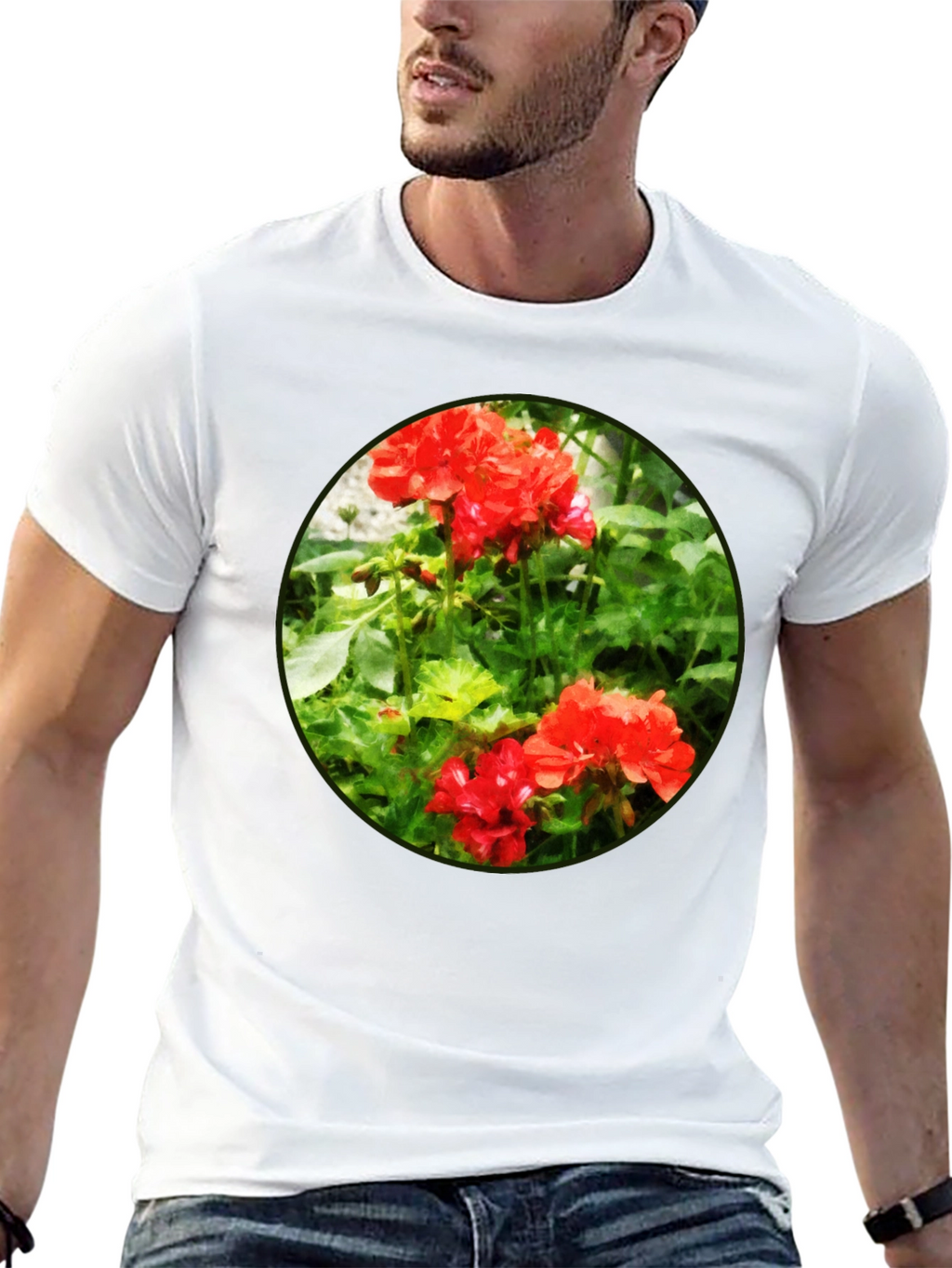 Floral Graphic Tee - Red Flower Design
