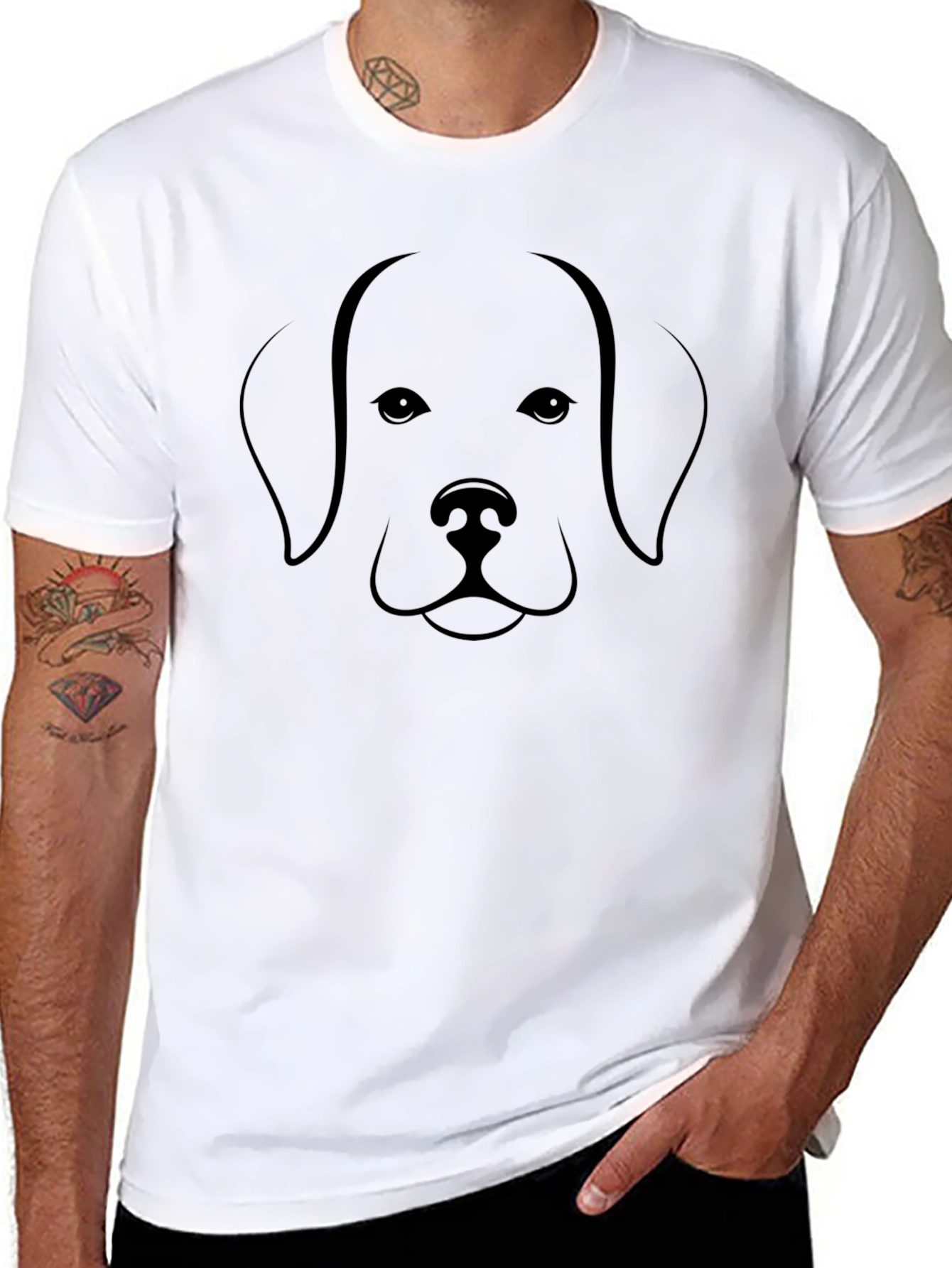 Dog Face Graphic Print Black T-Shirt