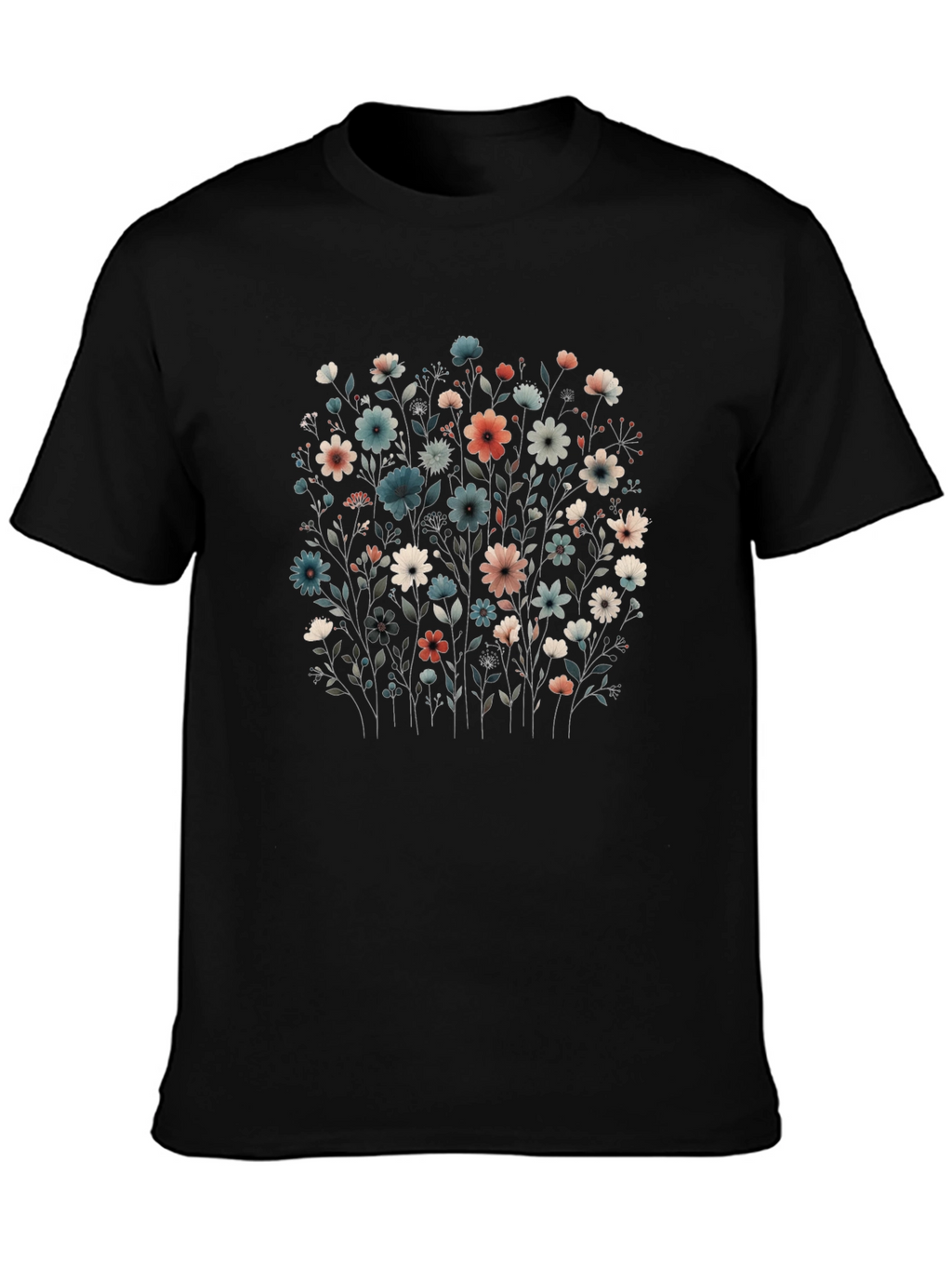 Floral Print Black T-Shirt - Unisex