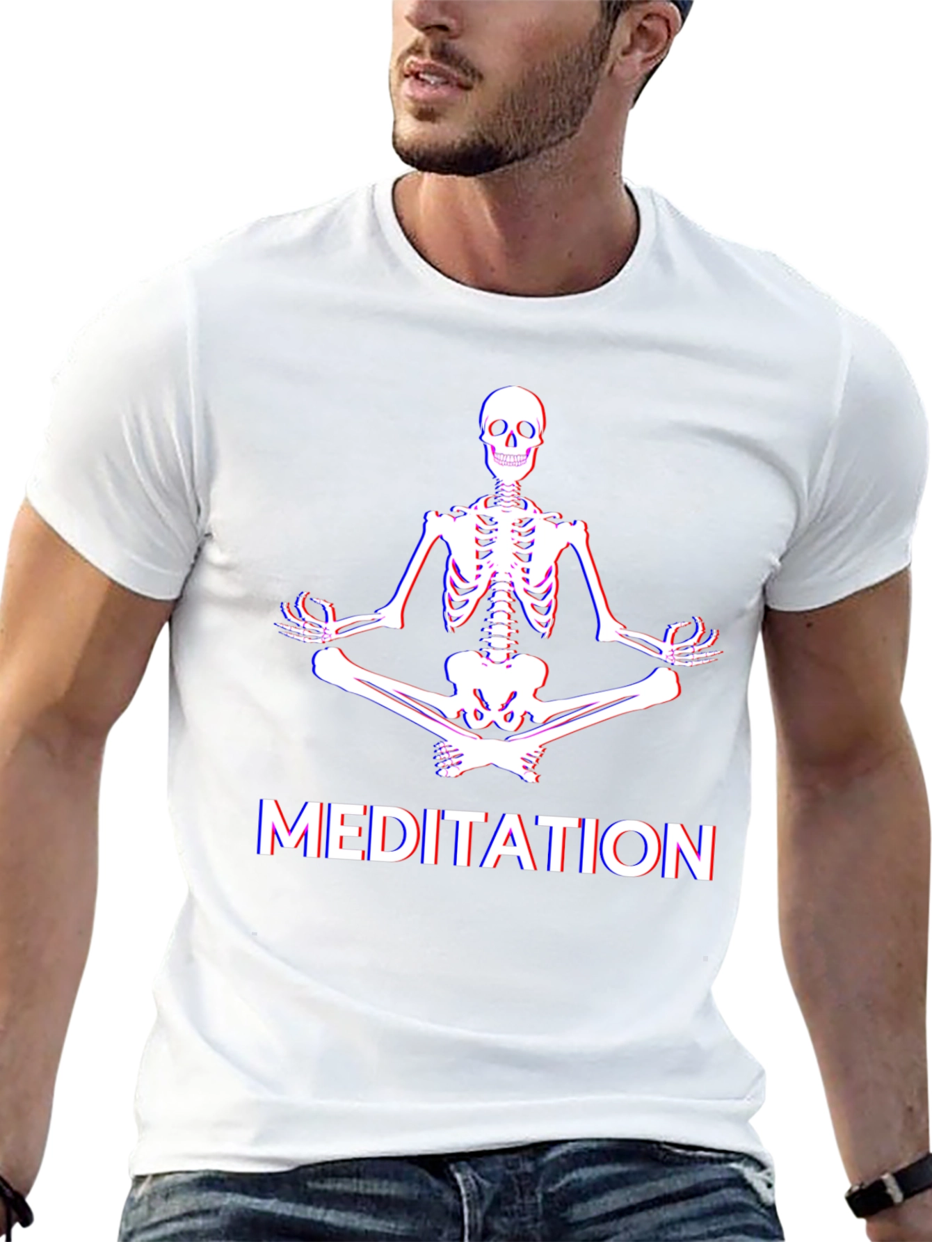 Meditating Skeleton Graphic Tee - Relaxed Fit