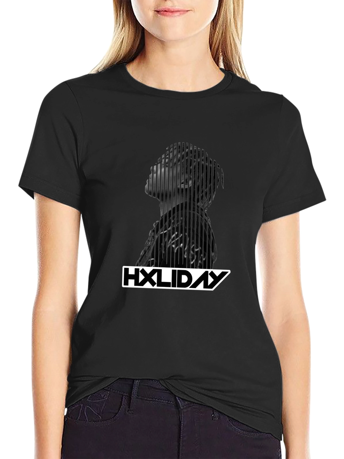 HXliday Graphic Tee - Black Cotton Casual Shirt