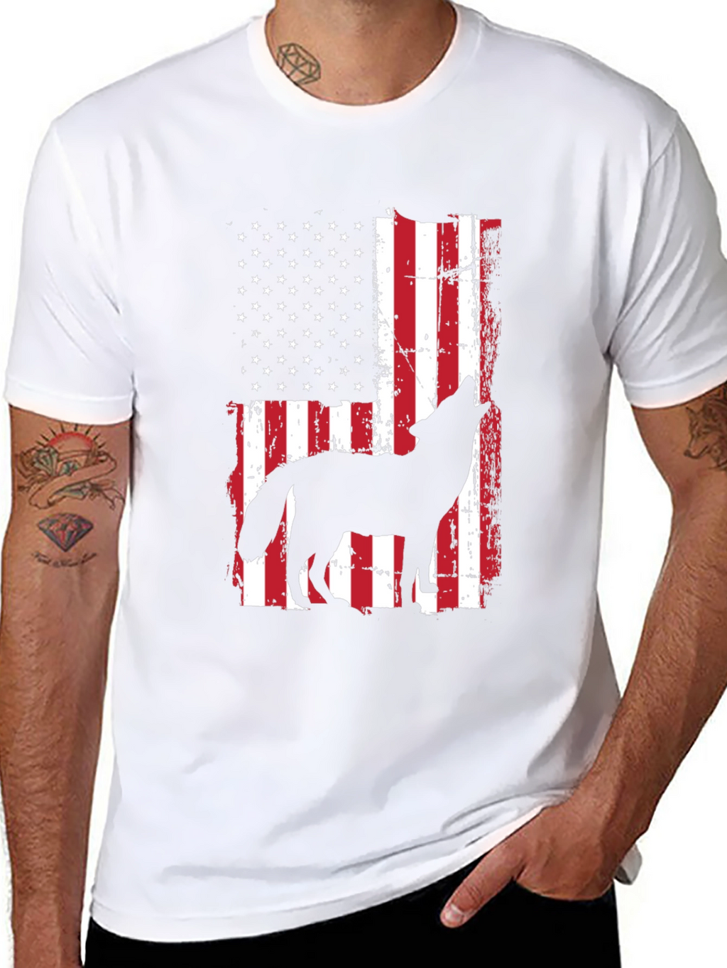 Wolf Howling American Flag T-Shirt Patriotic USA Tee