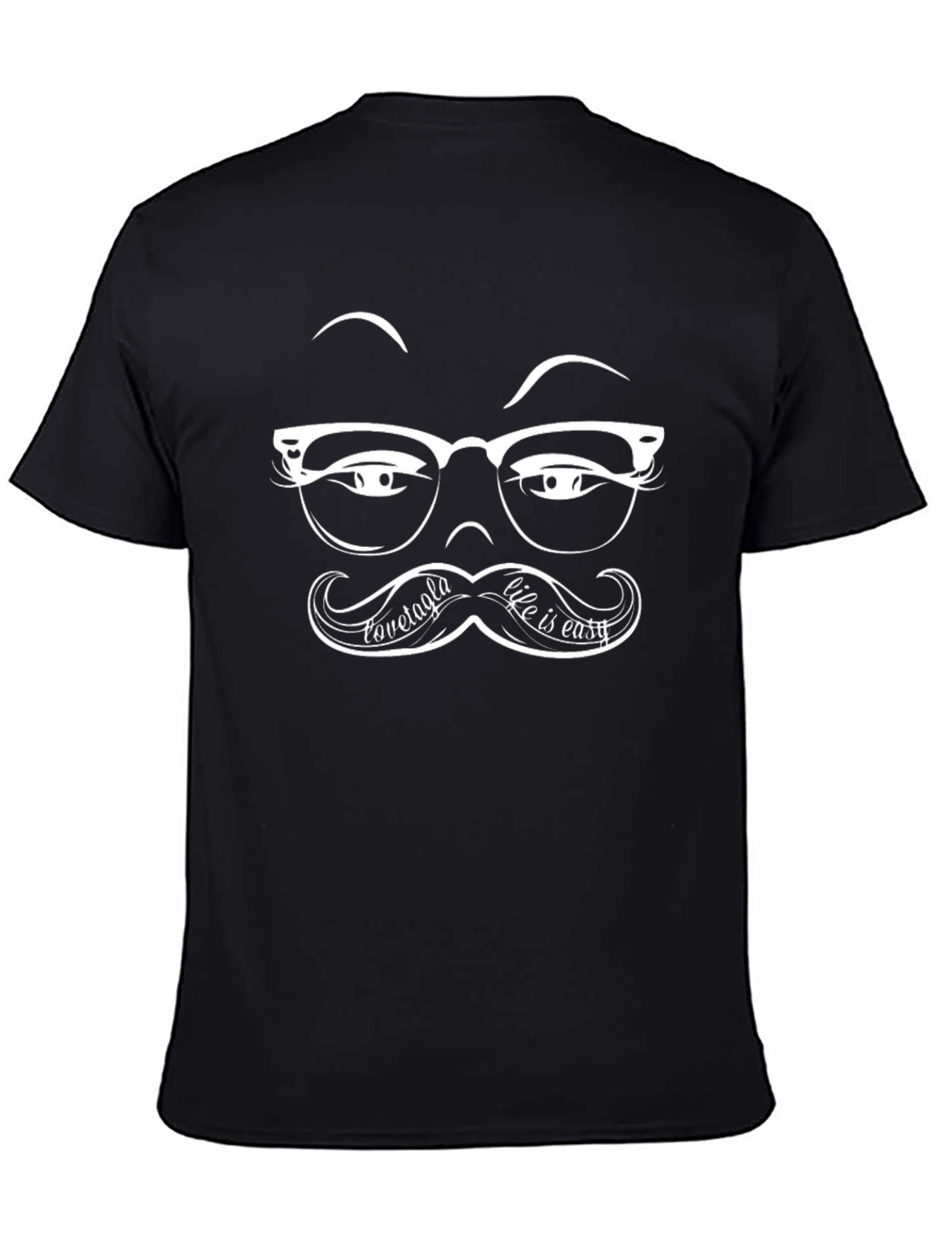 Funny Moustache Glasses Graphic Black T-Shirt