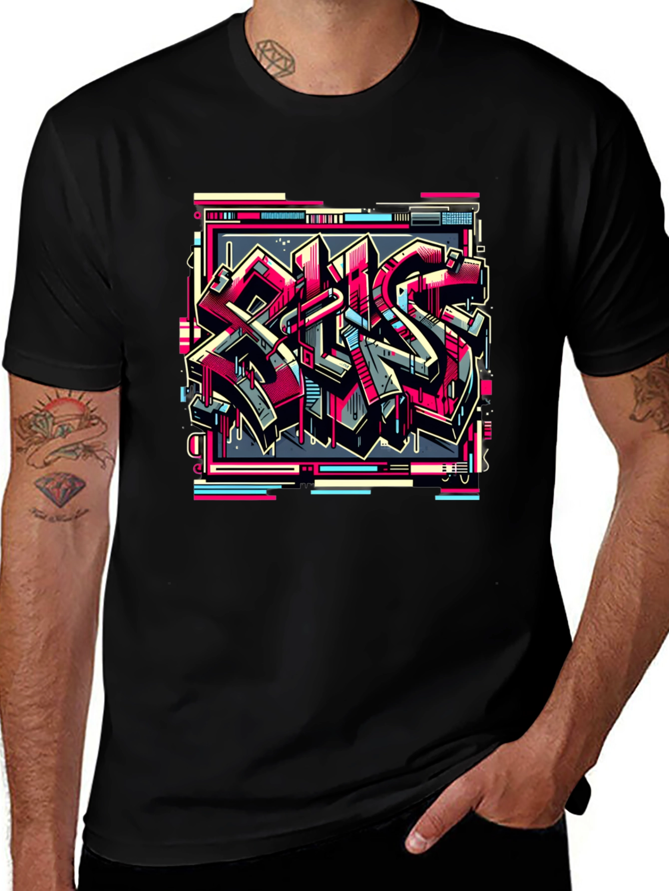 Urban Graffiti Graphic Tee - Street Style Black T-Shirt