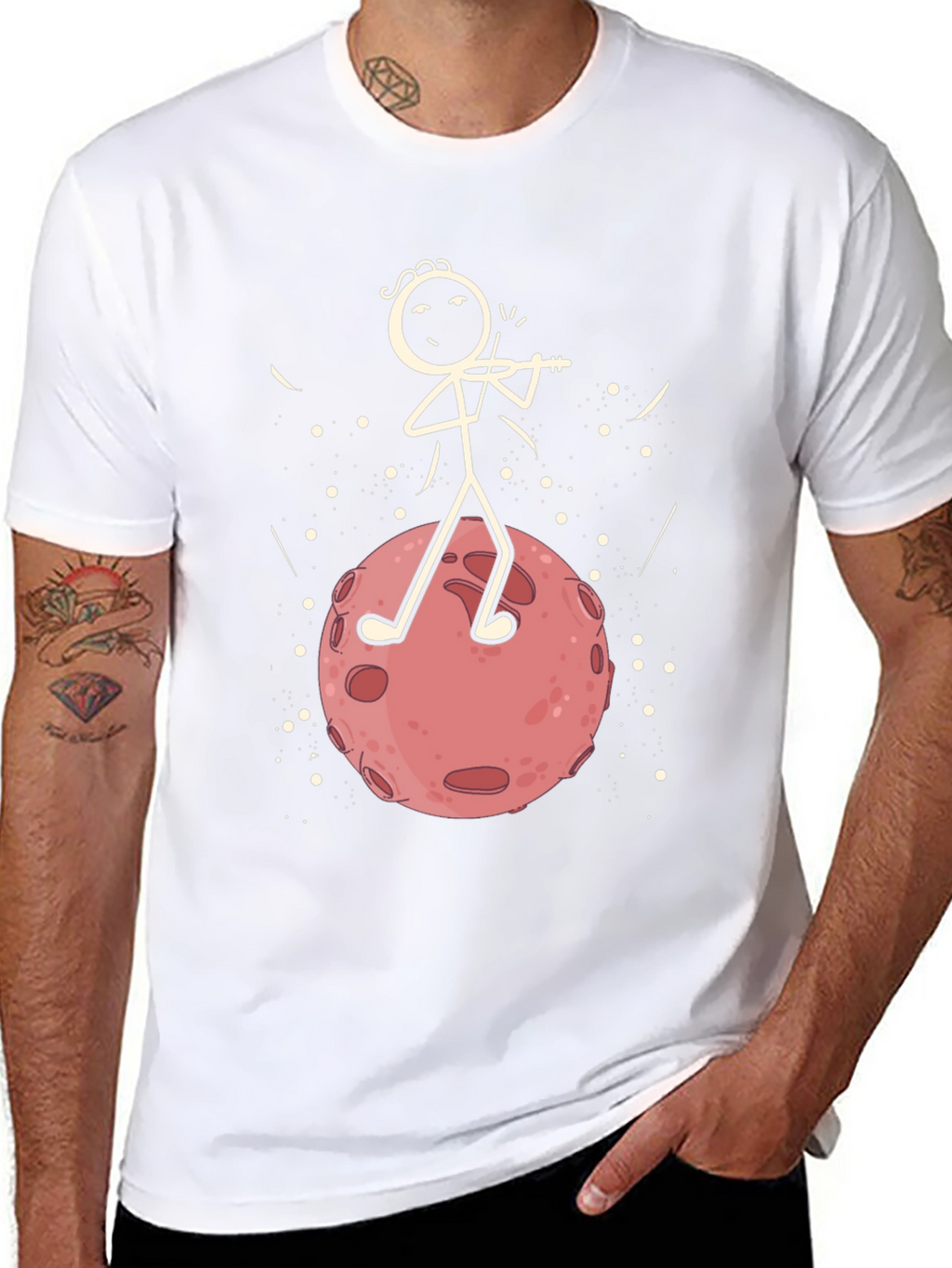 Moon Violinist Graphic T-Shirt - Black Cotton Tee
