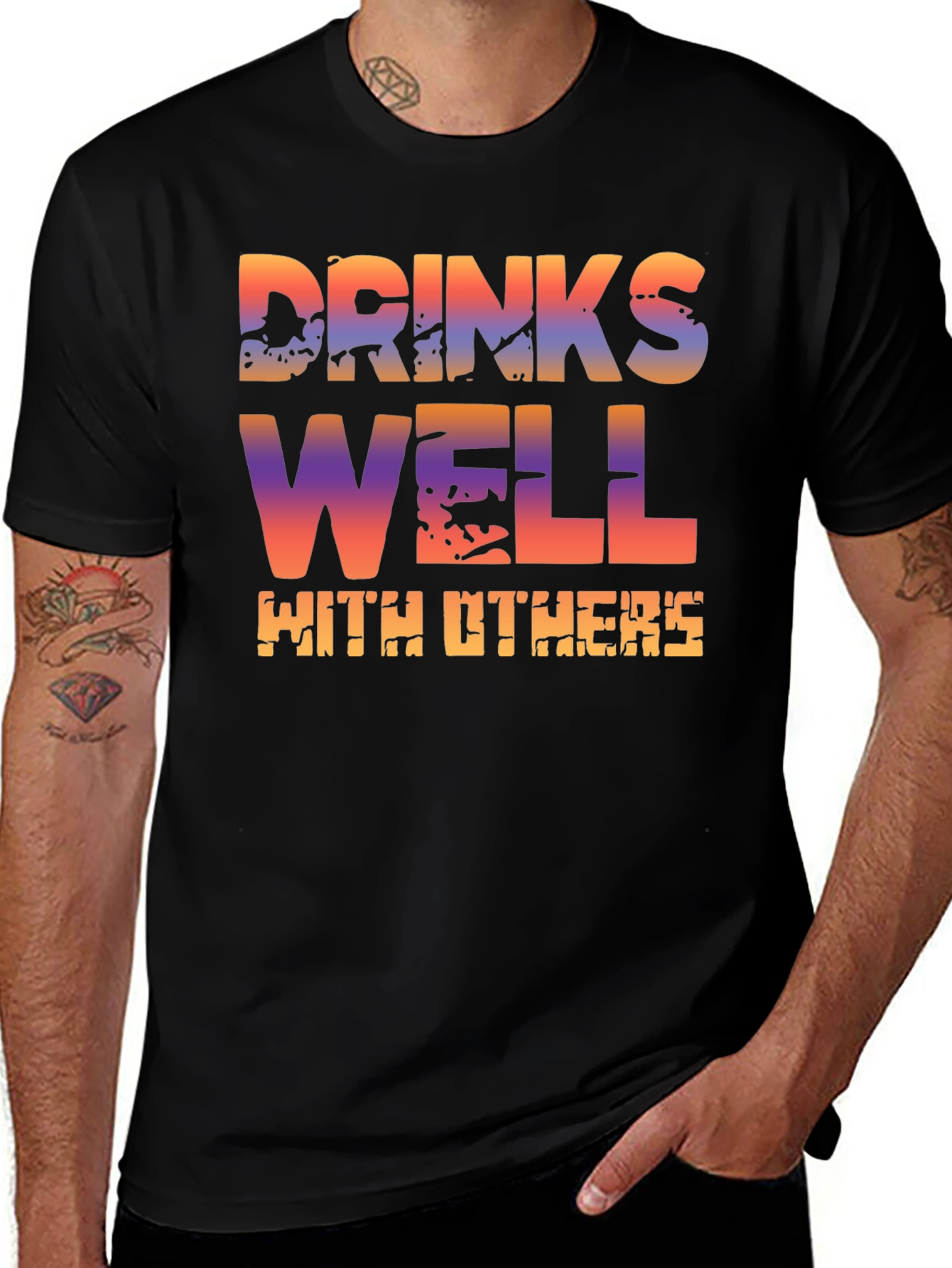 Drinks Well With Others T-Shirt - Novelty Graphic Tee