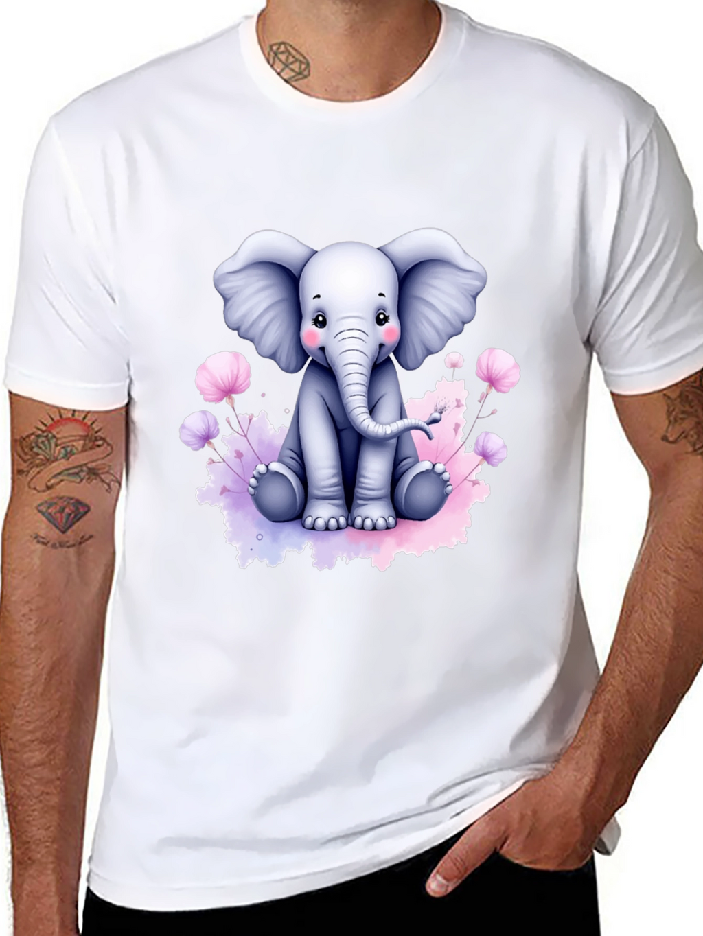 Cute Elephant Graphic Tee - Black Cotton T-Shirt