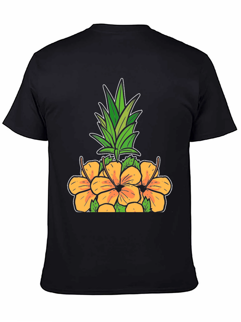 Floral Pineapple Graphic Tee - Black Cotton Shirt