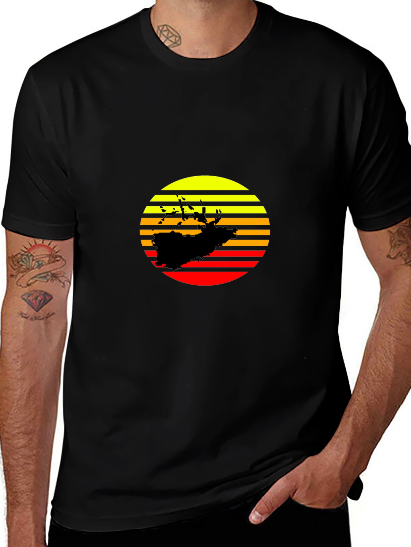 Sunset Silhouette Graphic Tee - Retro Style Black T-Shirt