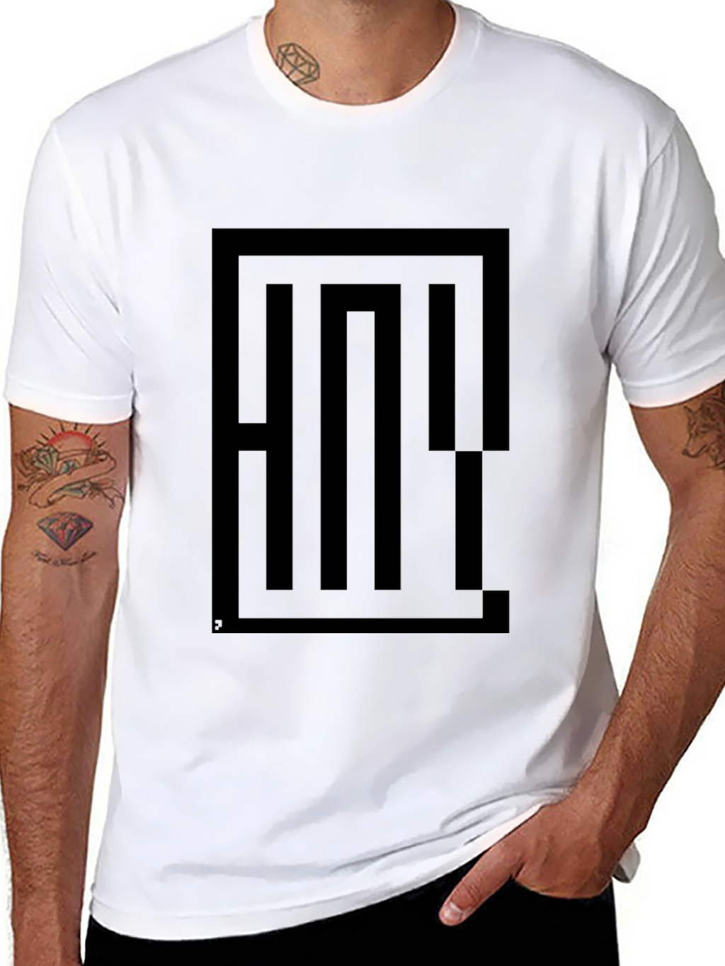 Geometric Maze Graphic Tee - Black Cotton Blend