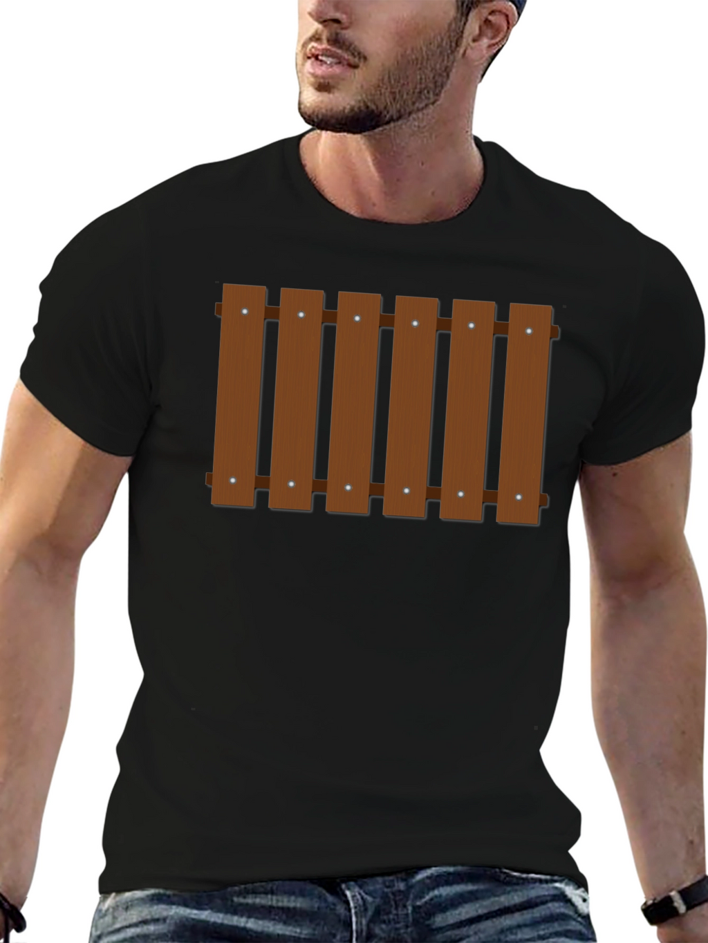 Fence Design Black T-Shirt - Novelty Graphic Tee