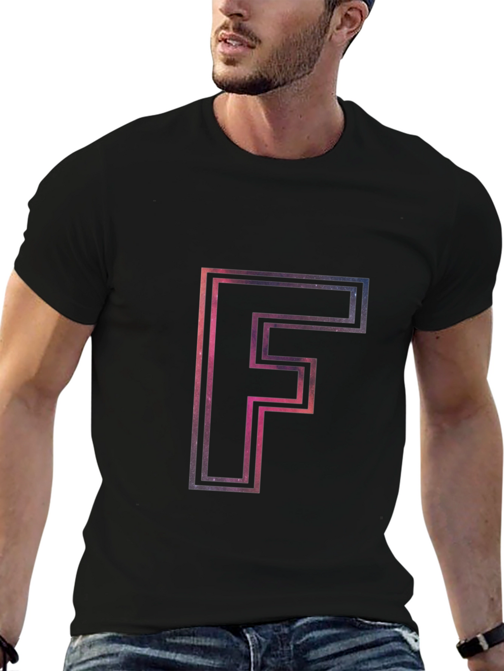 Galaxy Letter F Mens Black T-Shirt