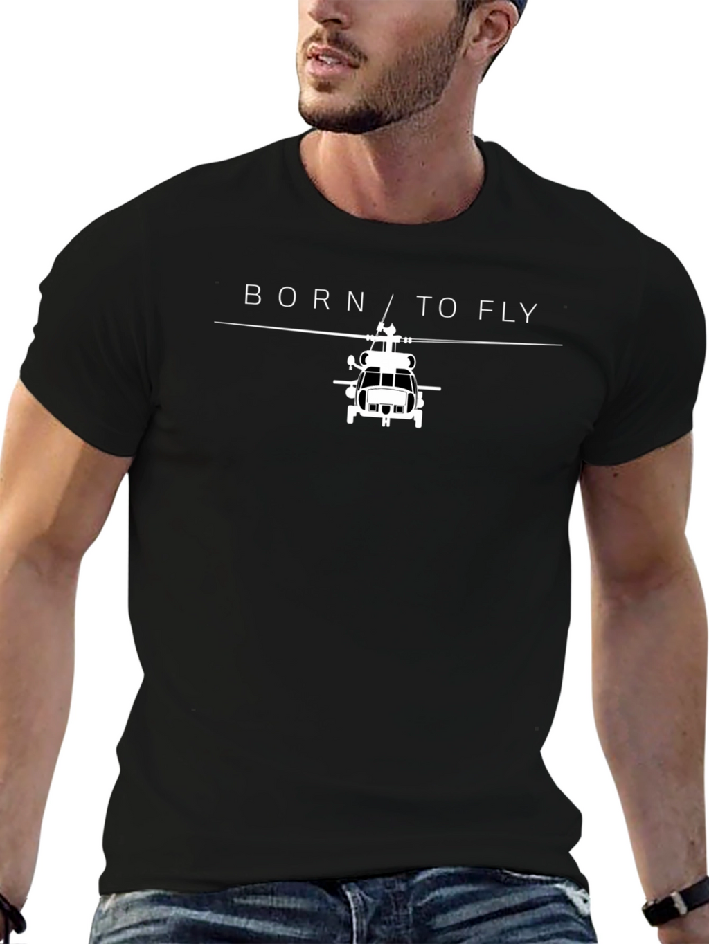 Born to Fly Helicopter Graphic Tee - Black